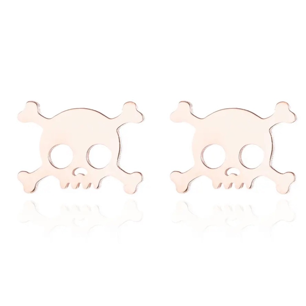 ROSE GOLD Skull Stainless Steel Stud Earrings With Gift Bag